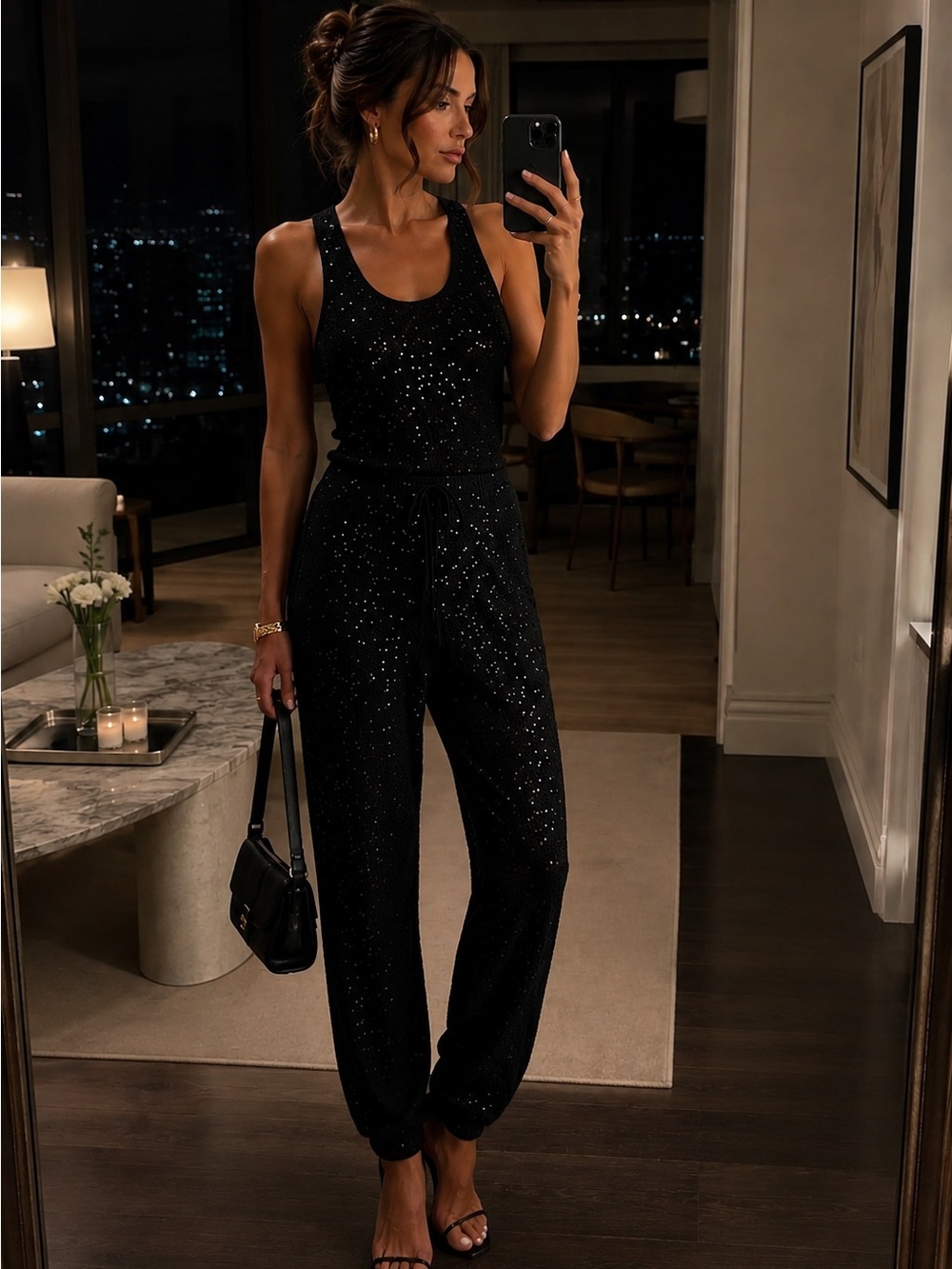 Stella McCartney Black Sequin Tank Jumpsuit